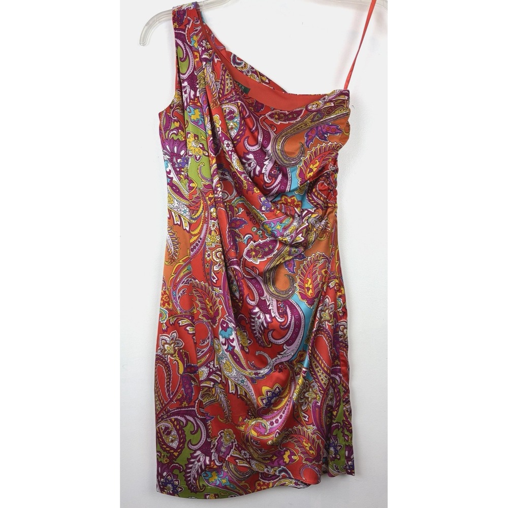 Lauren Ralph Lauren Silk Dress Womens 4 One Shoulder Paisley Party Dress Event